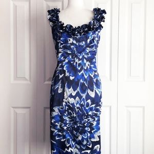 Derby Dress-Maggy London Blue Floral Print Ruffle Sheath Dress 14